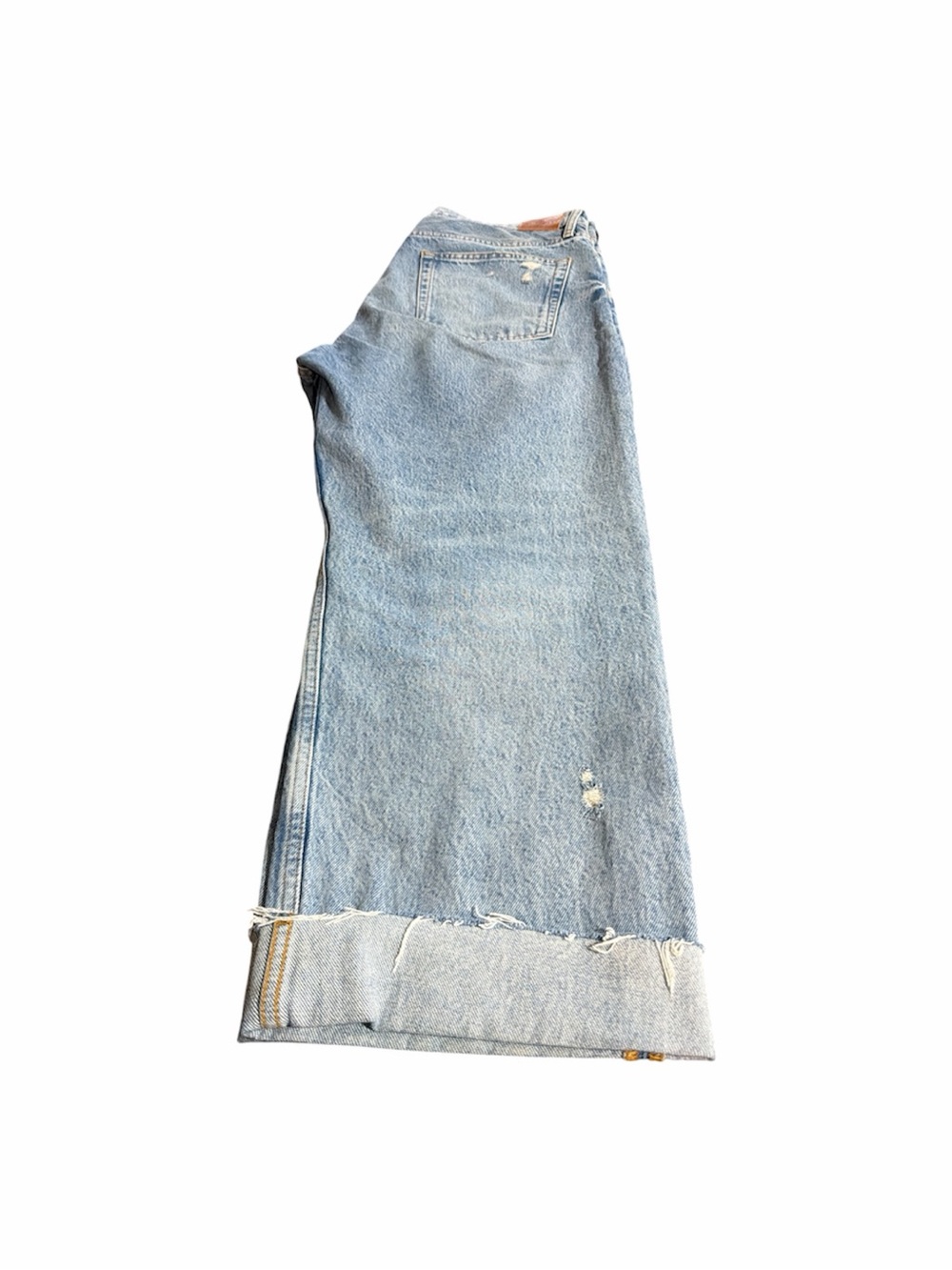 Anine Bing Size 32 Gavin Jean Wide Leg Raw Hem Distressed Light Wash Cuffed Crop - Picture 6 of 11